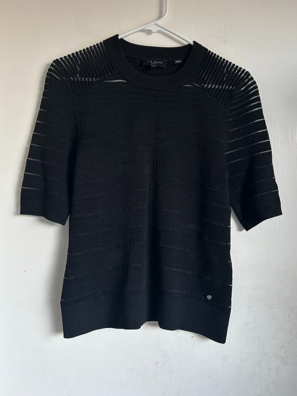 Ted Baker London - Black Mid Sleeve Mesh Stripe Top